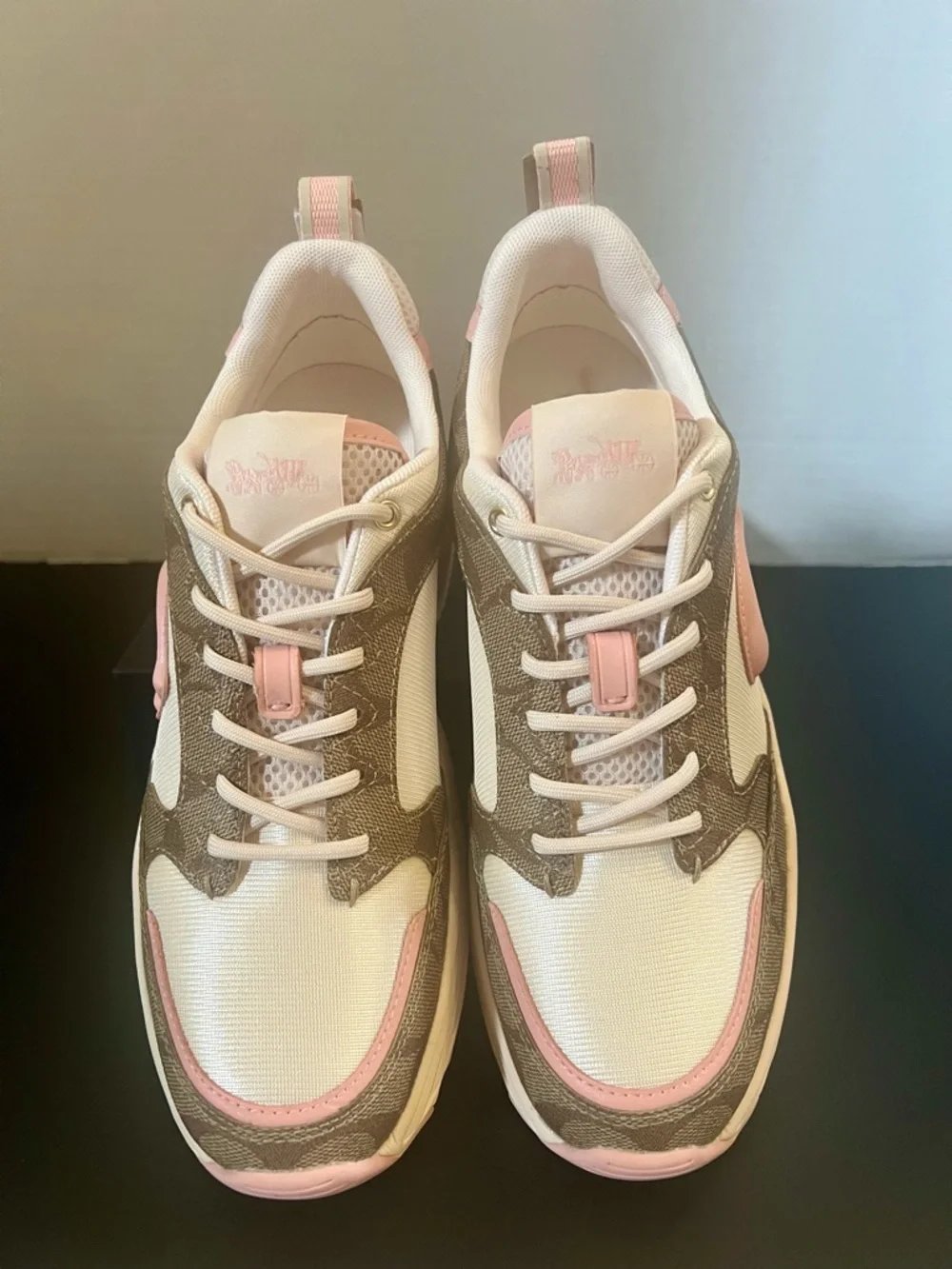 Coach White, Brown & Pink Signature Platform Sneakers - Picture 8 of 11